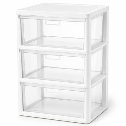 White 3-Drawer Plastic Storage Tower with Removable Clear Bins - Wide Organizer