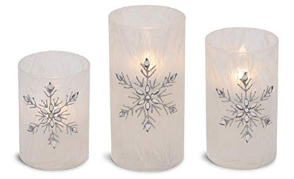 Jeweled Snowflake Flameless LED Pillar Candles Set of 3 - Winter Holiday Decor