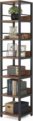 75-Inch Tall Corner Shelf with 6 Shelves Rustic Brown Narrow Bookcase