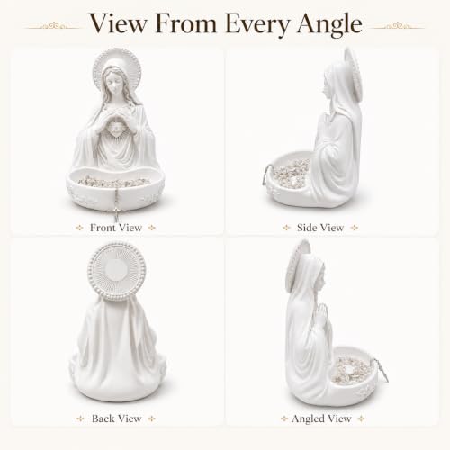 Virgin Mary Statue with Rosary Holder Catholic Religious Decor for Home