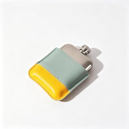 Yellow-Green 6oz Stainless Steel Hip Flask with Color-Block PU Cover - Portable Leakproof Liquor & Travel Flask