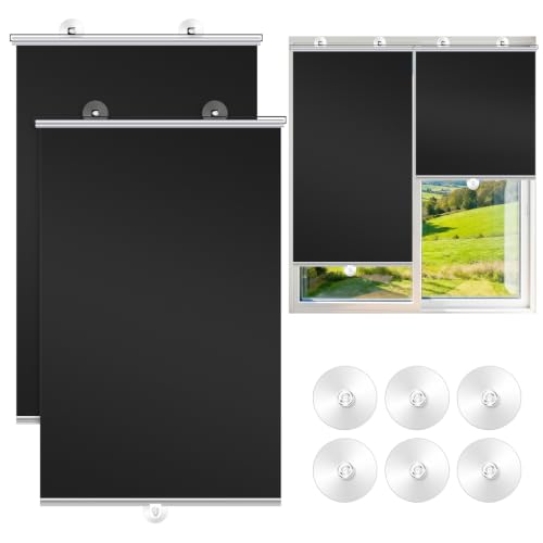 2 Pack Blackout Roller Shades with Suction Cups for Windows - Portable & No Drill Installation