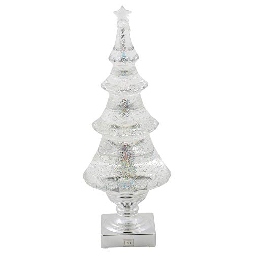 LED Glitter Holiday Christmas Tree - 14-Inch Silver and Clear Decor