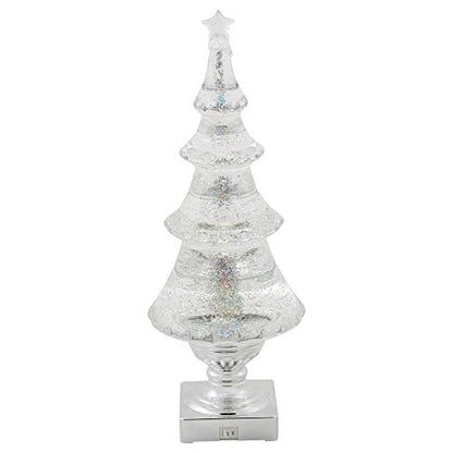 LED Glitter Holiday Christmas Tree - 14-Inch Silver and Clear Decor