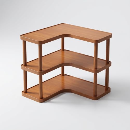 Three Tier Bamboo Corner Desk Organizer - L Shaped Wall Mount Storage Rack