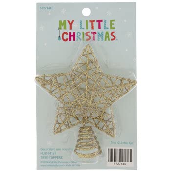 Gold Glitter Star Tree Topper 5 Inch - Mini Christmas Ornament, Metal