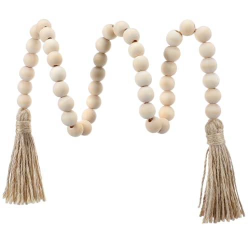 Wood Bead Garland with Tassels - 34 Inch Farmhouse Rustic Home Decor