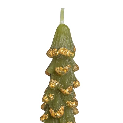 Evergreen Tree Shaped Taper Candles with Gold Tips - Set of 2, 4.75"