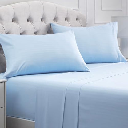 Mellanni Queen Sheets Set - 4 PC Iconic Collection Bedding - Hotel Luxury, Extra Soft, Cooling Bed Sheets - Wrinkle, Fade, Stain Resistant (Queen, Striped Light Blue)