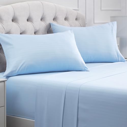 Mellanni Queen Sheets Set - 4 PC Iconic Collection Bedding - Hotel Luxury, Extra Soft, Cooling Bed Sheets - Wrinkle, Fade, Stain Resistant (Queen, Striped Light Blue)