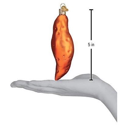 Sweet Potato Glass Christmas Ornament - Handcrafted Holiday Decoration 1.5 x 1.5 x 5 Inches