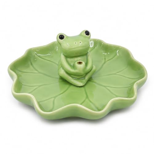 Ceramic Frog and Lotus Incense Holder for Sticks, Ash Catcher Decor