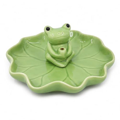 Ceramic Frog and Lotus Incense Holder for Sticks, Ash Catcher Decor