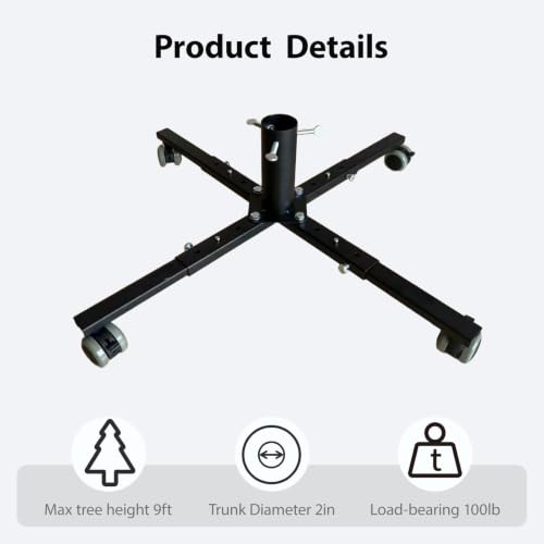 Telescopic Christmas Tree Stand Base for 9FT Artificial Trees - Adjustable & Mobile
