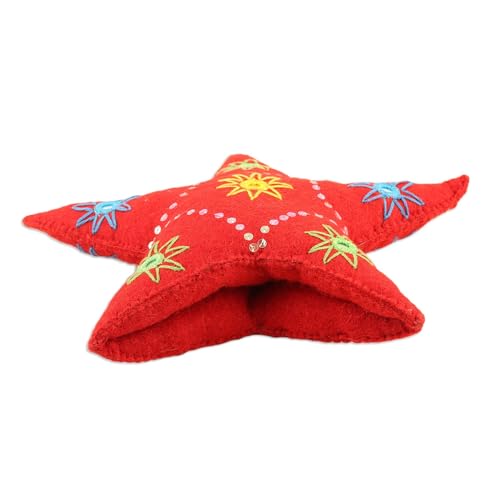 Handmade Wool Christmas Tree Topper with Embroidered Embellishments - 11.75in