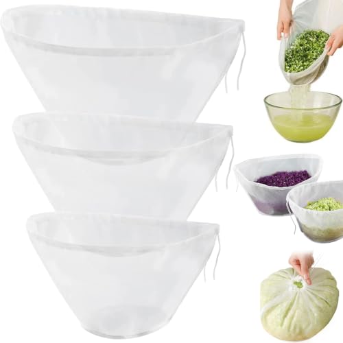 3-Piece Drawstring Cheese Cloth Bags for Straining & Filtration