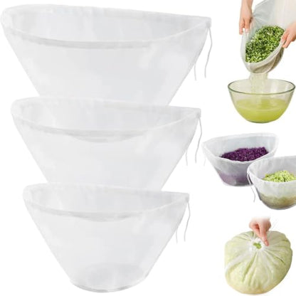 3-Piece Drawstring Cheese Cloth Bags for Straining & Filtration