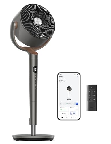 DREO Fan for Bedroom, 120° Oscillating Standing Fan, Quiet Floor Fan with DC Motor, Pedestal Fan for Room, 9 Speeds, 4 modes, 20dB, 120° Manual Vertical, 37-42" Adjustable Height, 9H Timer, Dark Gray