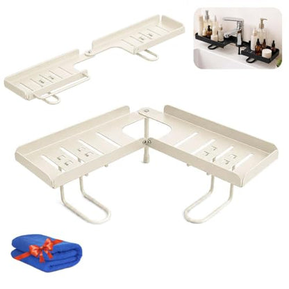 White Foldable Over-Faucet Shelf Organizer No Drill Over Sink Storage - 20 in