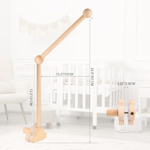 Baby Crib Mobile Arm with Rotating Music Box - Wooden Mobile Holder, 23 Inch, Nursery Decor - Variation of Holder