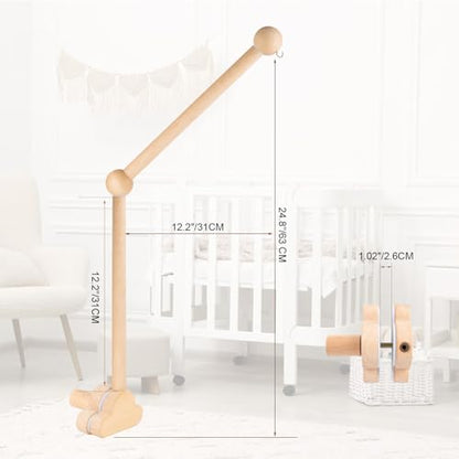 Baby Crib Mobile Arm with Rotating Music Box - Wooden Mobile Holder, 23 Inch, Nursery Decor - Variation of Holder