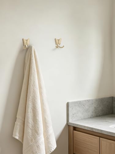 2 Pack Antique Brass Butterfly Adhesive Coat Hooks - No Drill Wall Mount