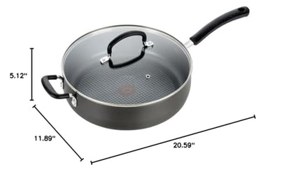 T-fal Ultimate Hard Anodized Non Stick Jumbo Cooker With Lid & Helper Handle 5 Quart, Oven Broiler Safe 400F, Lid Safe 350F, Cookware, Deep Frying Pan, Skillet, Pots and Pans, Dishwasher Safe, Grey