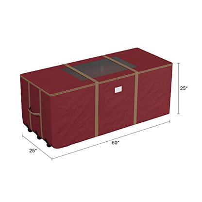 Rolling Christmas Tree Storage Bag - Fits 9 ft Artificial Tree, Red Canvas Duffel with Wheels & Window