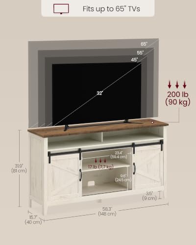 VASAGLE Farmhouse TV Stand for 65 Inch TV, Rustic White & Honey Brown