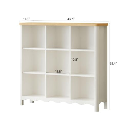 ONBRILL 9 Cube Bookcase Storage Organizer for Kids Rooms White & Nature