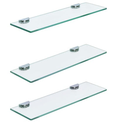 16-Inch Glass Floating Shelves for Bathroom, Kitchen & Living Room - 3 Pack, Tempered Glass with Zinc Alloy Brackets