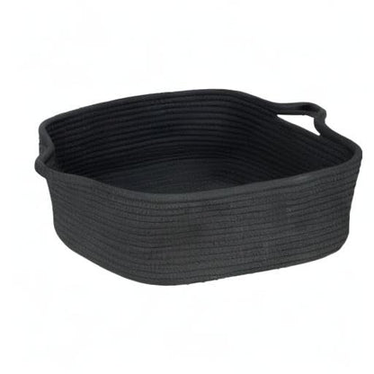 Woven Cotton Rope Storage Basket with Handles for Organizing Shelves Closet Small Cat Dog Pet Toy Basket Box Bin Decorative Rectangle Baby Nursery baskets Gift Baskets Empty Black