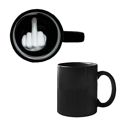 Black Up Yours Middle Finger Mug - Funny Ceramic Coffee Cup - Novelty Gag Gift