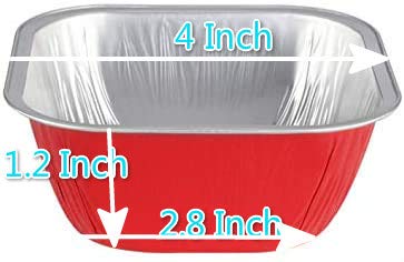 KEISEN square 4" 8oz 230ml 100/PK Disposable Aluminum Foil Cups for Muffin Cupcake Baking Bake Utility Ramekin Cup (Red)