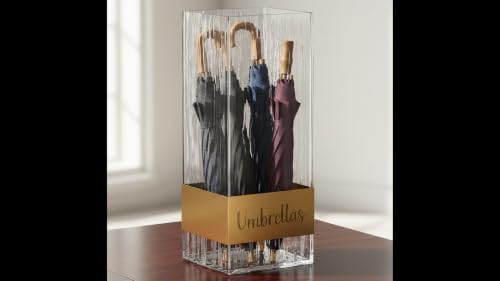 Clear Acrylic Umbrella Stand with Gold Accent - Modern Entryway Organizer