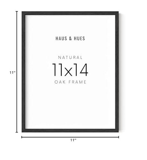 HAUS AND HUES Black Oak Wood 11x14 Picture Frame - Modern Wood Wall Art Display - Minimalist, Lightweight 11x14 Black Frame for Art Prints, Photos, Posters - Ready-to-Hang Vertically & Horizontally