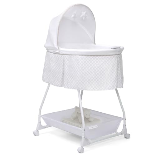 Baby Bassinet Bedside Sleeper with Vibration and Mesh Sides – Grey Lattice