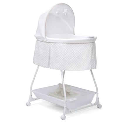 Baby Bassinet Bedside Sleeper with Vibration and Mesh Sides – Grey Lattice