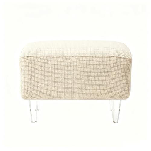 Stretch Waffle Corduroy Ottoman Cover - Small Footstool Slipcover - Rice Variation