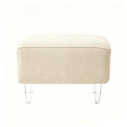 Stretch Waffle Corduroy Ottoman Cover - Small Footstool Slipcover - Rice Variation