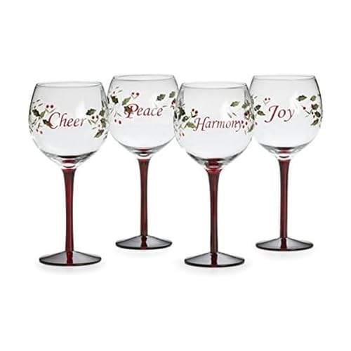 Pfaltzgraff Winterberry 4-Piece Wine Glass Set with Holiday Sentiments