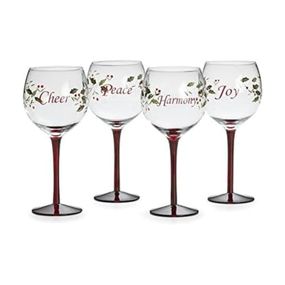 Pfaltzgraff Winterberry 4-Piece Wine Glass Set with Holiday Sentiments
