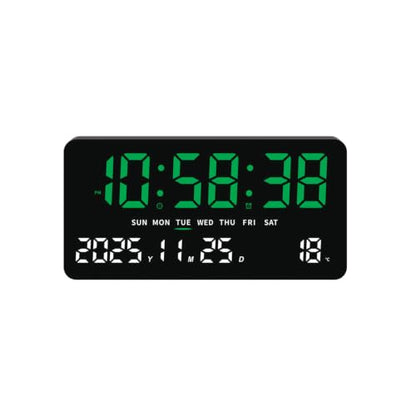 Digital Wall Clock 11'' LED Display - Large Screen, Night Mode, Green-White