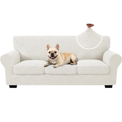 Stretch Sofa Cover Set for 3 Cushion Couch - Off-White 71-91 Inches - 4 Pieces