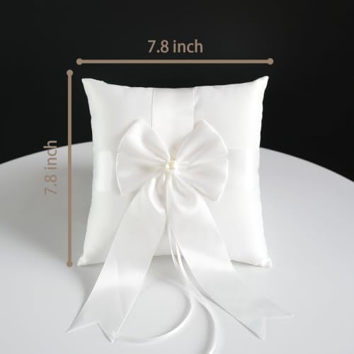 Wedding Flower Girl Basket & Ring Bearer Pillow Set Handcrafted Pearl Decor