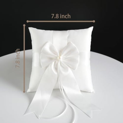 Wedding Flower Girl Basket & Ring Bearer Pillow Set Handcrafted Pearl Decor
