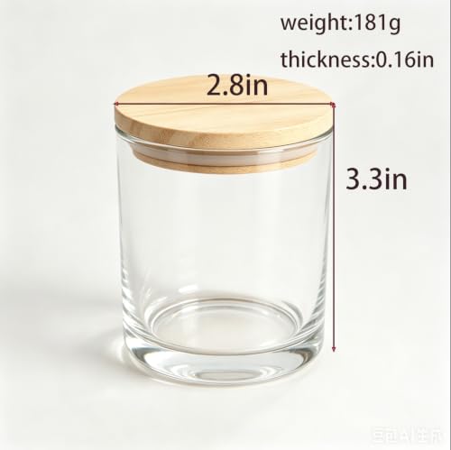 7 oz Clear Glass Candle Jars with Bamboo Lids - Set of 15