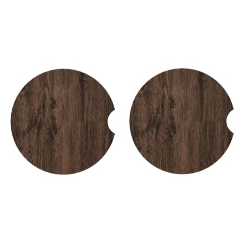 Car Coasters for Cup Holders 2 Pack - Rustic Brown Wood Grain Round