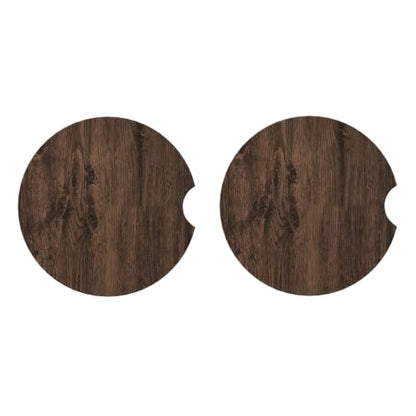 Car Coasters for Cup Holders 2 Pack - Rustic Brown Wood Grain Round