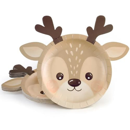 48 Pack Reindeer Christmas Paper Plates - 7 Inch Holiday Party Supplies